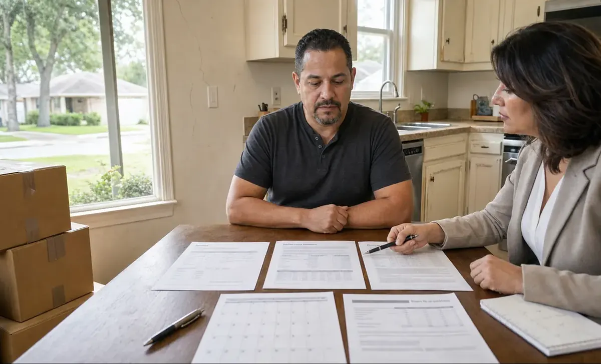 Homeowner comparing a cash offer and listing net sheet with an advisor