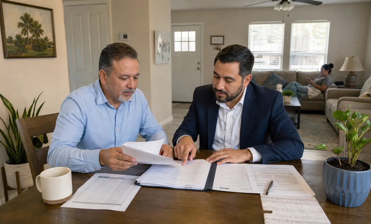 Houston landlord and adviser reviewing lease and sale documents for a tenant-occupied property