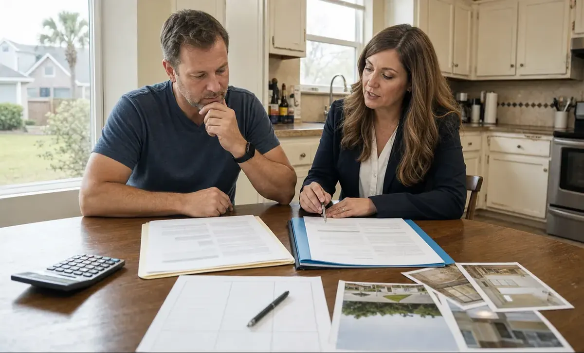 Houston homeowner and adviser comparing a direct cash offer with a documented listing alternative