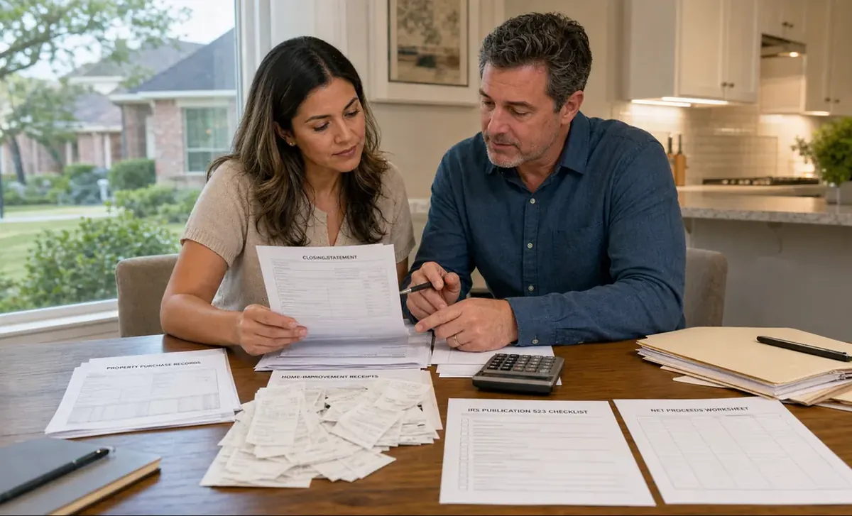A Houston homeowner and tax professional organize home-sale records for review