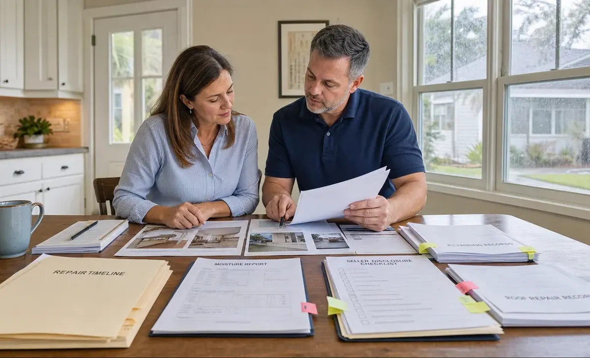 A Texas homeowner and inspector organize records about prior water damage