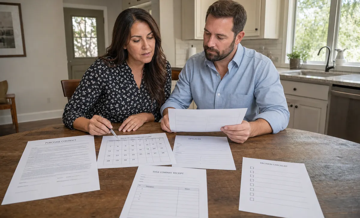 A Texas homeowner and real estate professional review earnest money and escrow documents