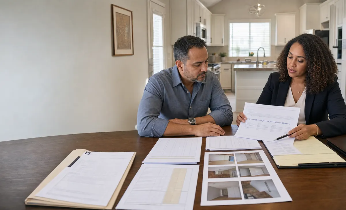 Houston rental owner and advisor reviewing a tenant record and sale options