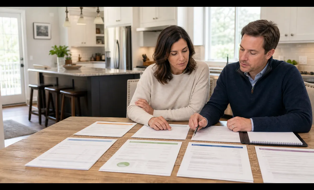 Homeowner and advisor comparing written home-sale program terms